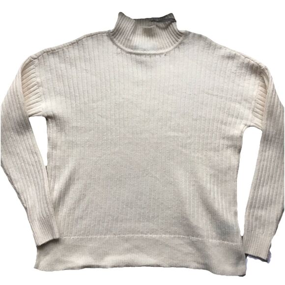 Marled Sweater Womens S Ivory Fuzzy Knit Mock Neck Pullover Stretch Cozy Soft - Picture 2 of 5